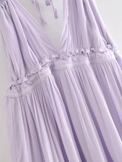 Mesh splicing low-cut backless halterneck suspender dress YM685