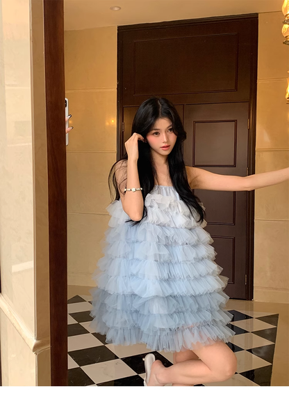 Sweet Ombre Blue Tulle Layered Short Party Dress Prom Dress YM2015