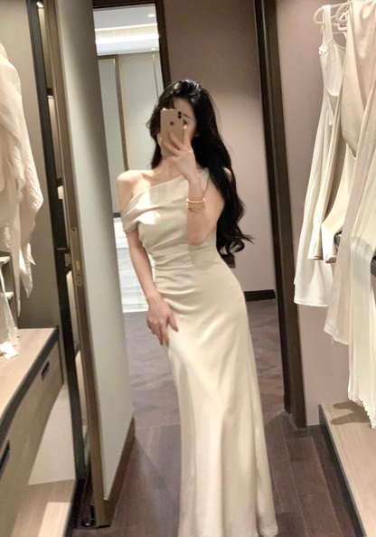 Simple White Satin Mermaid Party Dress Birthday Outfits YM2059
