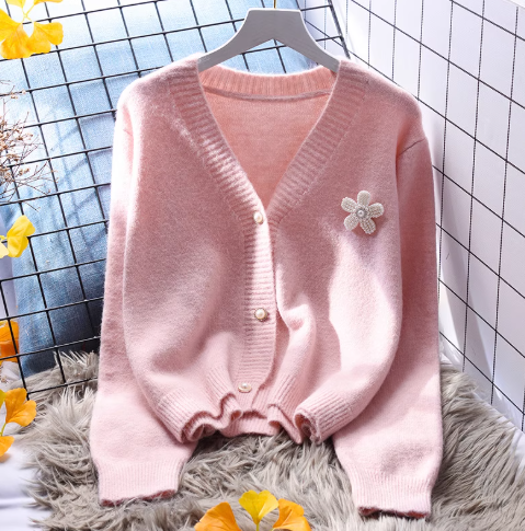 Yellow Small Fresh Short Sweater Jacket Spring Korean Style Outerwear Knitted Cardigan YM2366