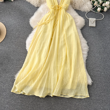 Sexy deep V-neck long sleeveless dress for women YM1138