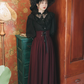 Palace retro long-sleeved lace shirt striped long skirt two-piece dress YM688