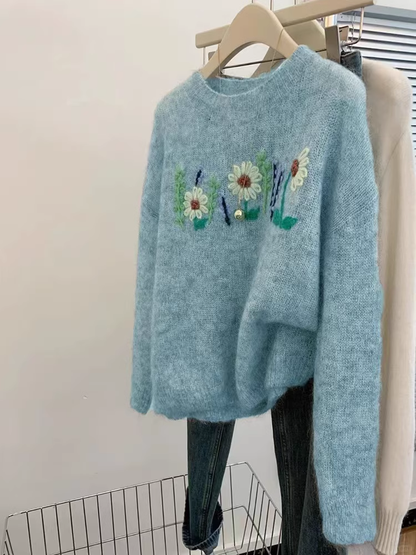 Purple Floral Knitted Sweater YM1852