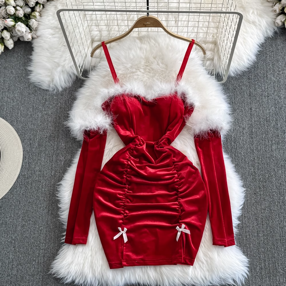 Fashionable Christmas Sexy Furry Patchwork Bodycon Dress with Sleeves ymprom Fashionable Christmas Sexy Furry Patchwork Bodycon Dress with Sleeves ymprom