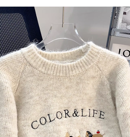 Sweet Soft Pullover Embroidered Knit Sweater YM2428