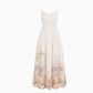 White 3D Flower Faux Linen Waisted Spaghetti Straps Party Dress YM2022