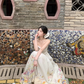 White 3D Flower Faux Linen Waisted Spaghetti Straps Party Dress YM2022