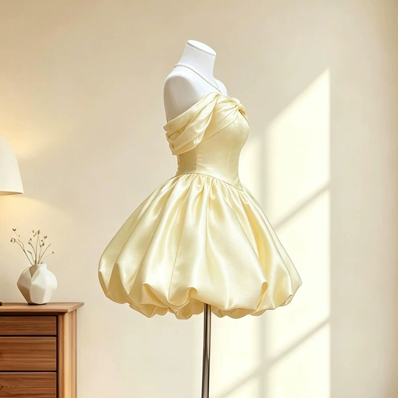 Elegant Yellow Off The Shoulder Short Prom Dress Mini Birthday Dress YM2459