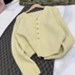 V-neck cream yellow sweater knitted cardigan coat YM1878