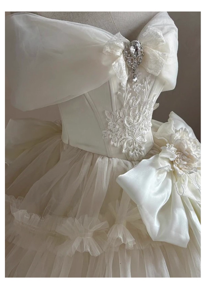 Classy Off The Shoulder White Ballet Lolita Skirt Birthday Party Princess Dress YM2158