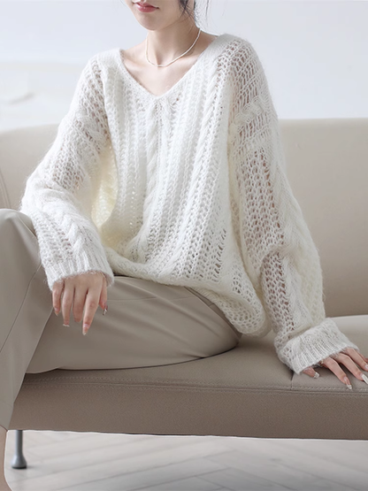 V Neck Cutout Knit Sweater YM390
