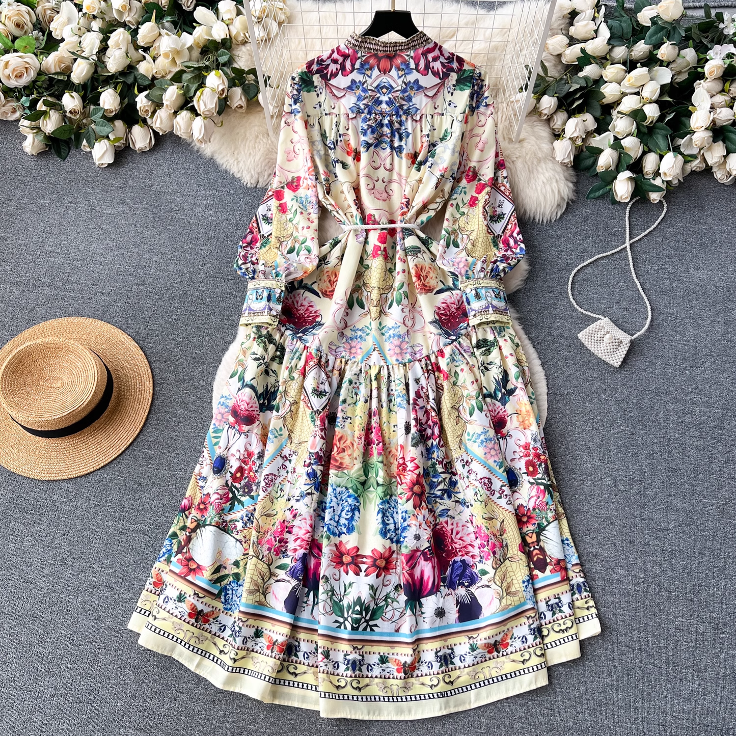 Women's autumn palace-style high-end printed dress YM536