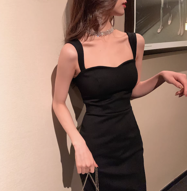 New sheath suspender dress retro little black party dress YM1945