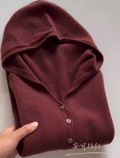Burgundy hooded cardigan retro sweater YM1896