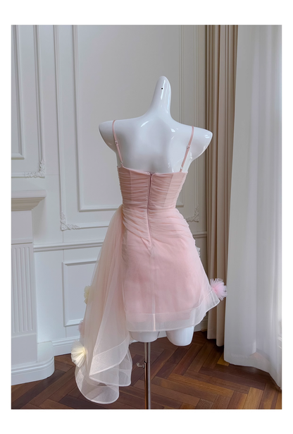 Pink Sexy Suspender Irregular Party Dress Homecoming Dress YM2116