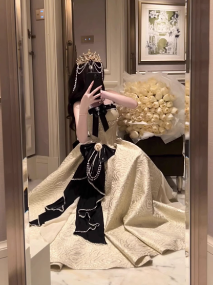 Beautiful Champagne Long Evening Dress Birthday Party Dress Lolita Dress YM2154
