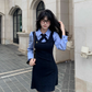 College Style Striped Shirt Fake Short Two Piece Dress Women's New YM2035