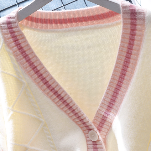 Pink V-neck Sweater Jacket Thickened Soft Knitted Cardigan YM2379