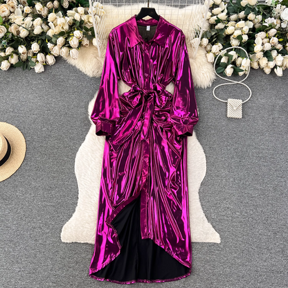 Designed pleated strappy shirt dress casual summer dress for women YM608
