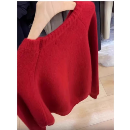 Red long sleeve knit sweater top YM1886