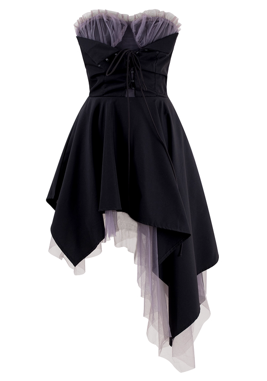 Romantic Black Irregular Strapless Short Birthday Dress YM2324