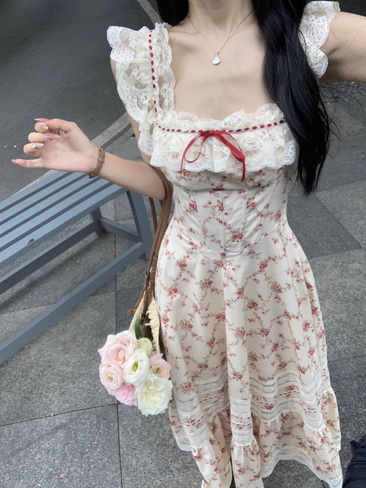 women's French retro floral maix dress YM1411
