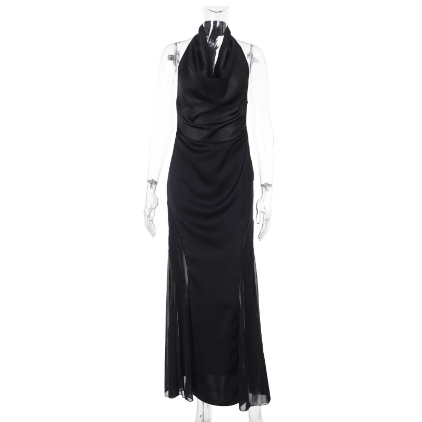 Elegant Halter Neck Black Long Birthday Dress Backless Holiday Dress YM2230