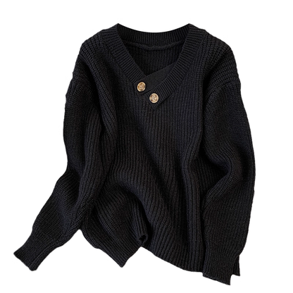 Khaki V-Neck Knitted Sweater Women's Autumn Fashionable Loose Versatile Casual Top YM2294