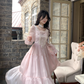Pink French Square Neck Long Dress Fairy Glossy  Party Dress Prom Dress YM2027