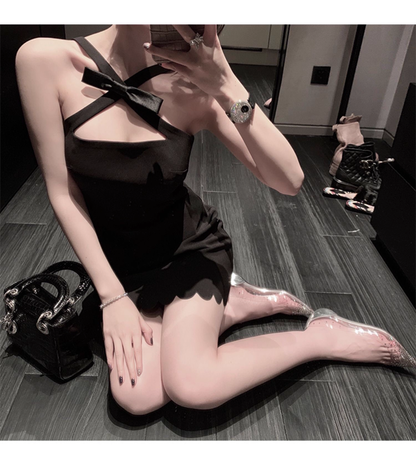 Sexy Mini Birthday Party Dress Off Shoulder Strap Short Black Women Dress YM2177