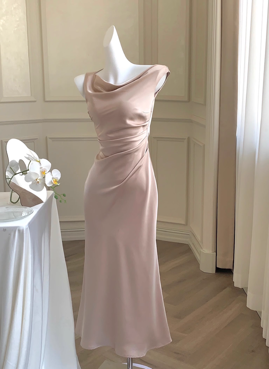 Simple Pink Satin Mermaid Party Dress Birthday Outfits YM2061