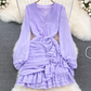 V Neck Irregular Ruffles Dress ,YM223