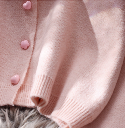 Pink Lace Doll Collar Short Sweater Jacket New Japanese Style Sweet Knitted Sweater YM2383