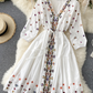 A Line V Neck Embroidery Summer Dress  YM442