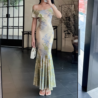 Green Sexy Off The Shoulder Strapless Birthday Dress Long Mermaid Party Dress YM2235