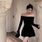 Black Off The Shoulder Short Homecoming Dress A Line Party Dress YM1828