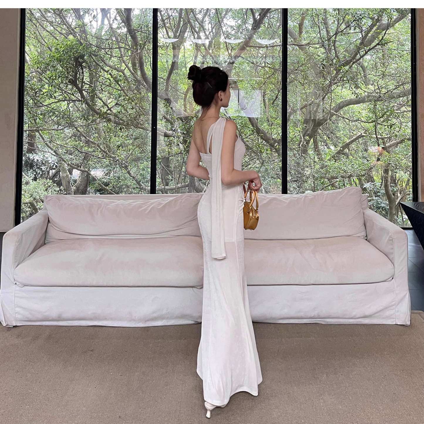 Classy White One Shoulder Sheath Long Birthday Dress Holiday Dress YM2269