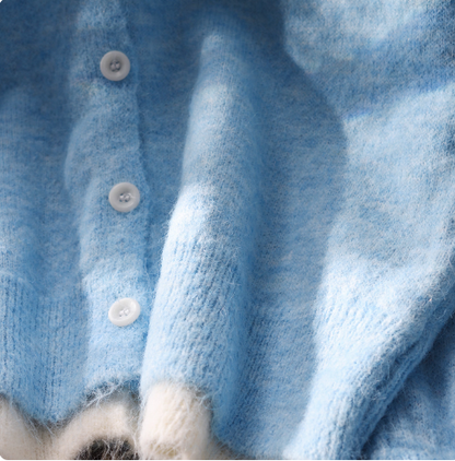 Blue Round Neck Fake Two-piece Soft And Stylish Sweater Cardigan YM2354