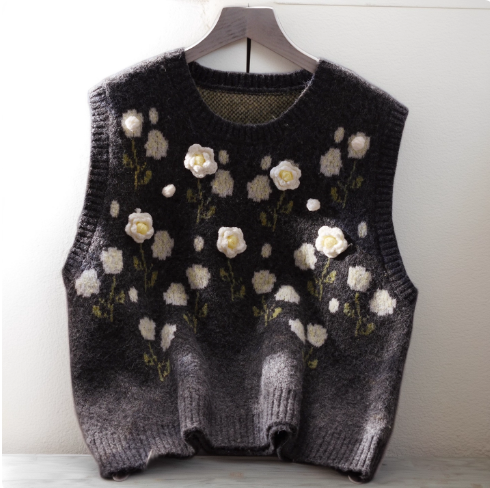 Short Round Neck Autumn New Gray Knitted Sweater Vest YM2355