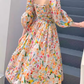 Retro Chic Floral Puff Sleeve Dress for Women Summer  YM1133