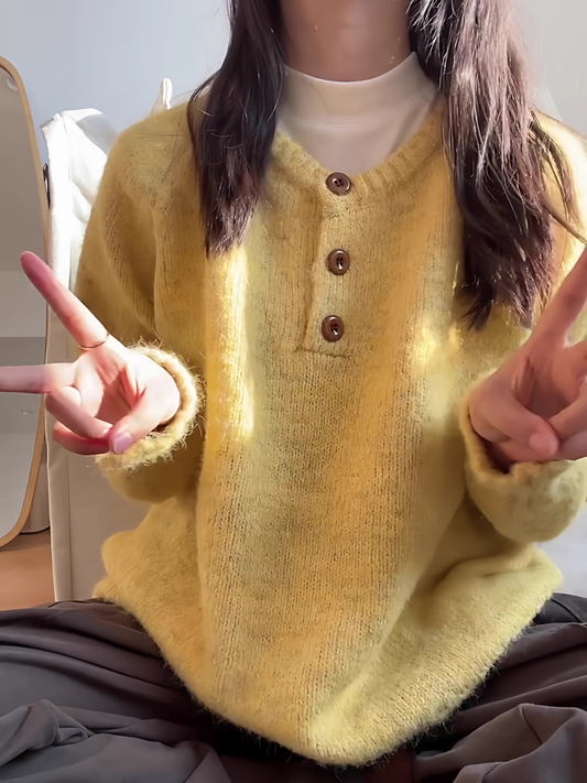 New Long-sleeved Knit Sweater, Thick, Loose, Soft And Cozy Pullover Sweater YM2408