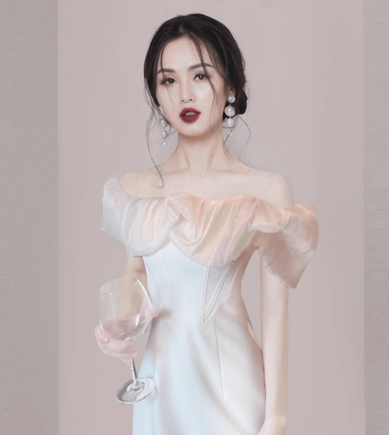 Apricot one shoulder sexy dress evening gown YM1956