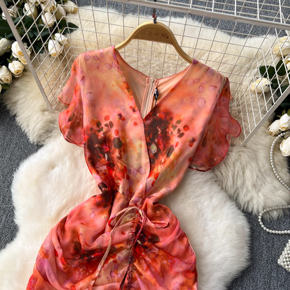 Printed ruffled mermaid dress YM1112