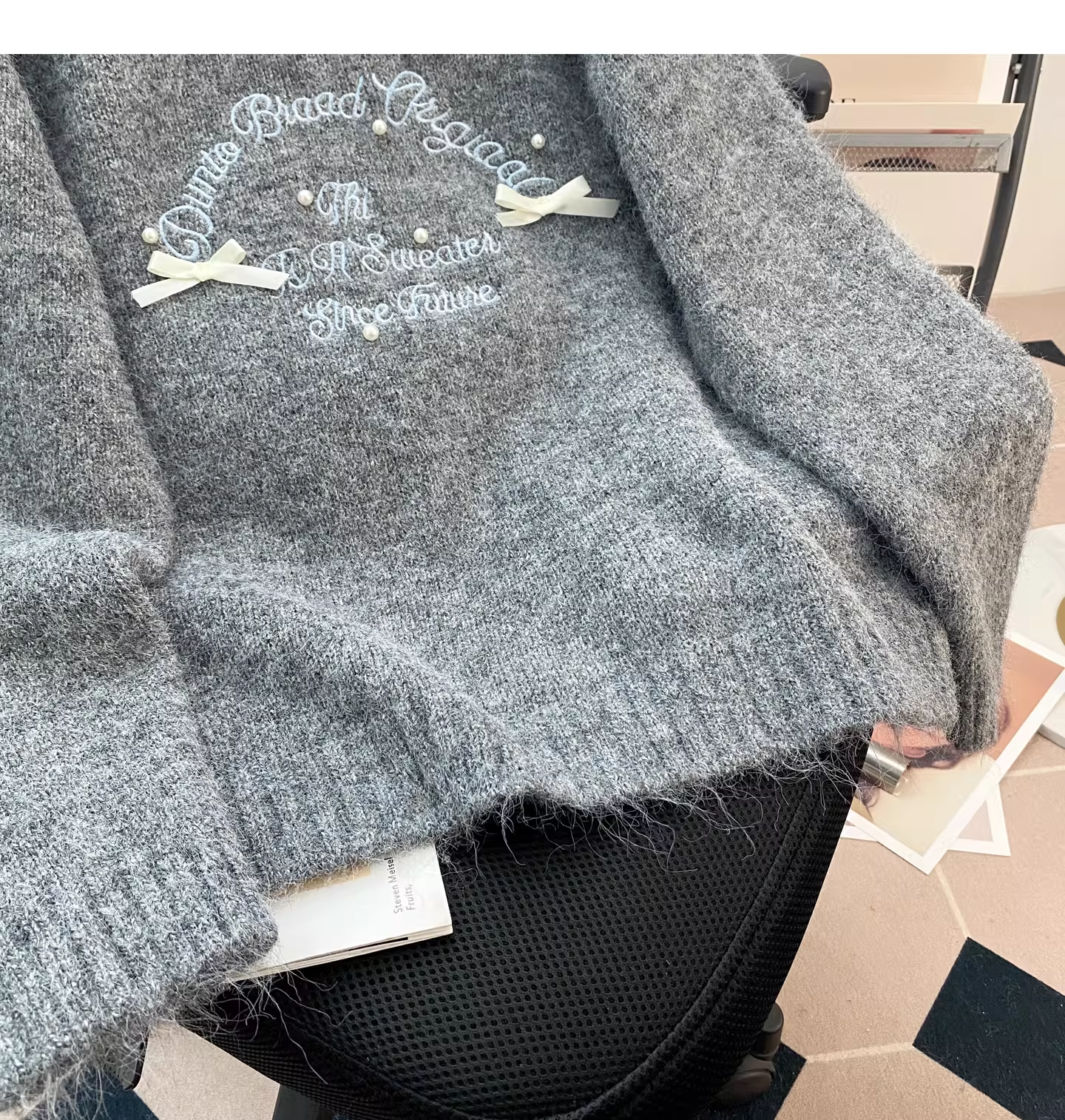 Cute Apricot Embroidered Bow Pullover Sweater YM2426