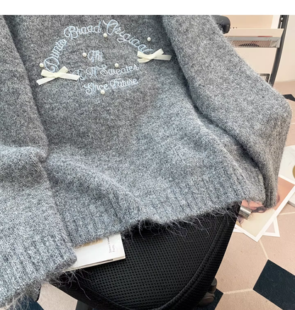 Cute Apricot Embroidered Bow Pullover Sweater YM2426