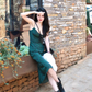 Green Suspender Party Dress Holiday Floral Dress YM1799