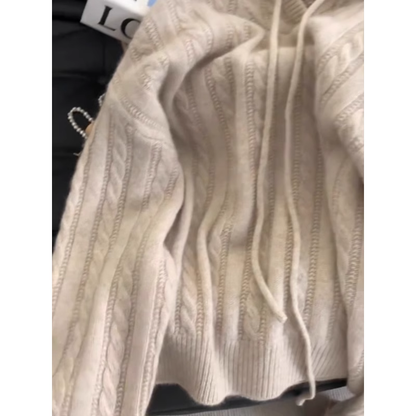 Women's Drawstring Hooded Cable Sweater YM1841