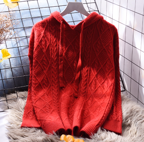 Sky Blue Hooded Cable Pullover Sweater Soft And Stylish Knitted Sweater YM2364