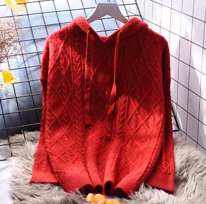 Sky Blue Hooded Cable Pullover Sweater Soft And Stylish Knitted Sweater YM2364