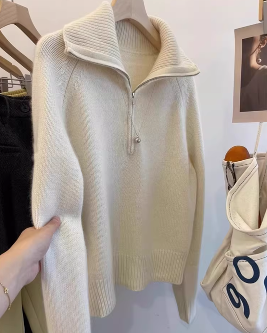 Off White Half-zip Collar Knit Sweater Pullover Turtleneck Sweater YM2420